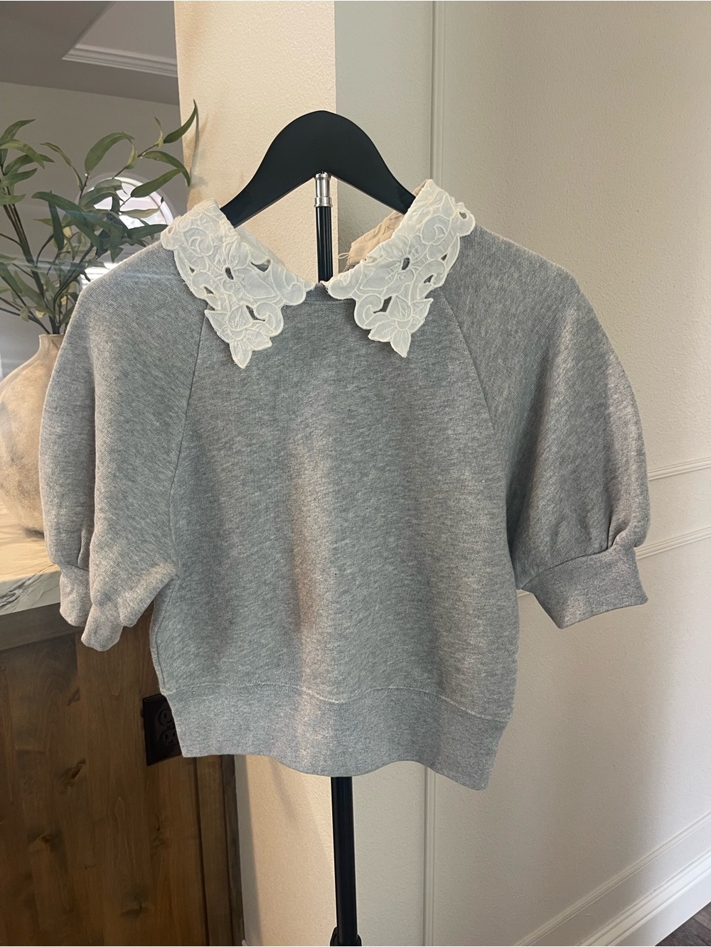 J. Crew NWT Heritage Terry Gray Sweatshirt with White Lace Collar XS $98